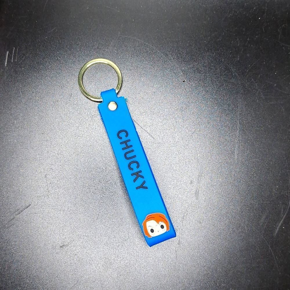 Blue silicone Chucky doll keychain handle horror childs play keyring
